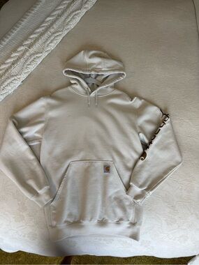 Carhartt Cream Hooded Sweatshirt with Sleeve Logo